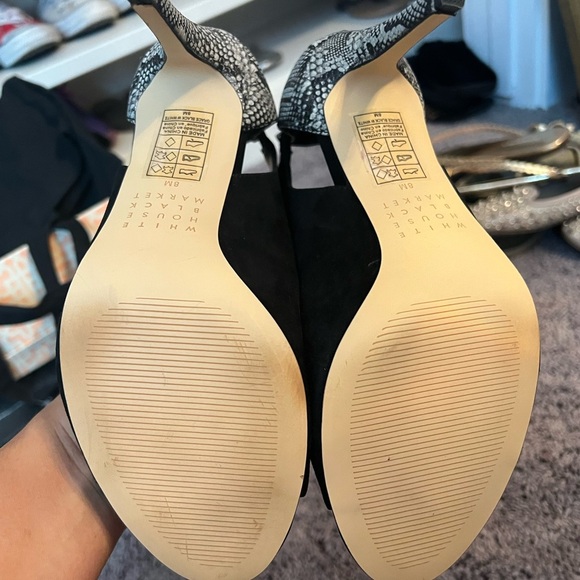 White House Black Market - black suede and snake skin open toe heels - Picture 2 of 3